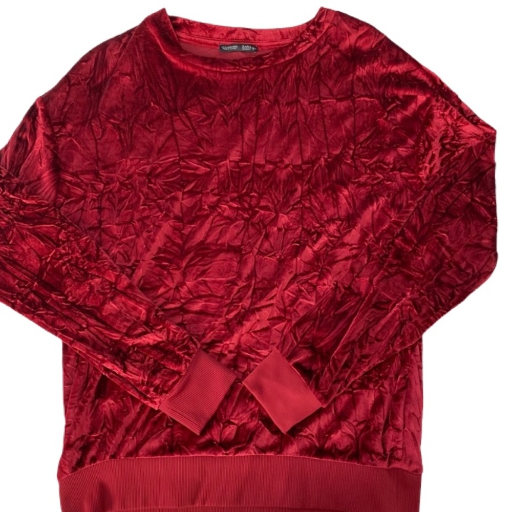 zara bright red velvet sweater